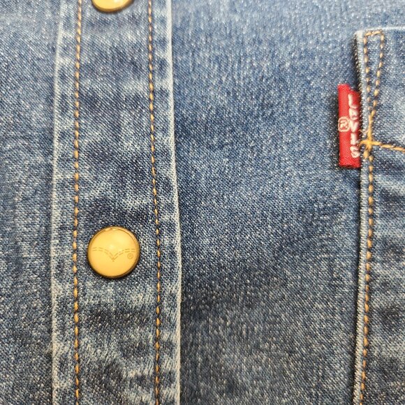 Vintage Y2K Levi's Denim Western Shirt Pearl Snap Long Sleeve Stretch Cotton - Picture 9 of 12